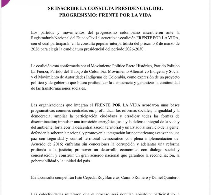 Inscripción de Ivan Cepeda a la Consulta del Frente por la Vida