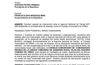 La comunidad de ORIKA defiende su territorio ancestral frente a las decisiones de la Agencia Nacional de Tierras