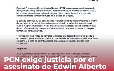 PCN exige justicia por el asesinato de Edwin Alberto González «Tuti», jóven afrocolombiano en Bogotá