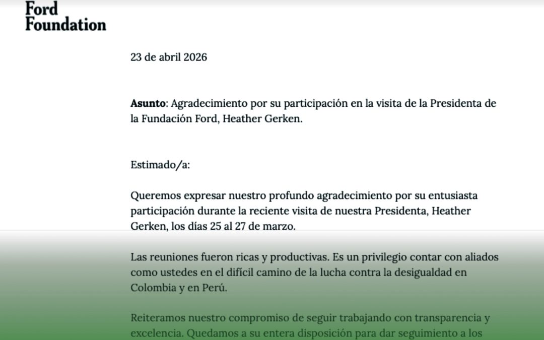 Carta de reconocimiento por parte de la Fundación Ford