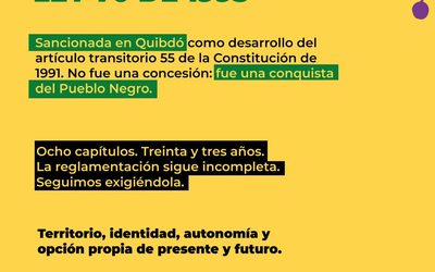 Hace 33 años, un 27 de agosto, se firmó en Quibdó la Ley 70 de 1993.